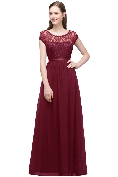 REESE | A-line Floor Length Short Sleeves Lace Bridesmaid Dresses with Sash_1