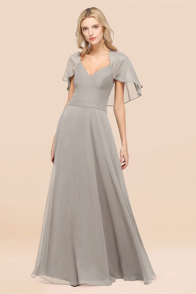 A-Line aus Chiffon, Satin mit V-Ausschnitt, kurzen Ärmeln, bodenlangen Kleid für Brautjungfer_30