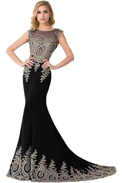 Mermaid Appliques Chiffon Court Train Evening Dress_6