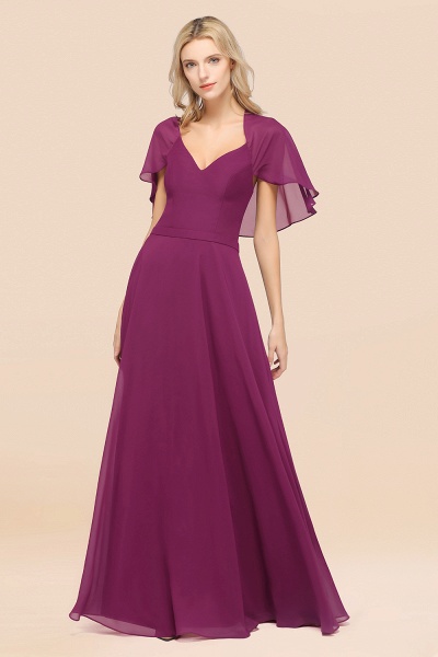 A-Line aus Chiffon, Satin mit V-Ausschnitt, kurzen Ärmeln, bodenlangen Kleid für Brautjungfer_42