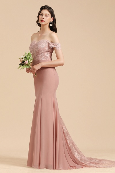 Dusty Rose Mermaid Off The Shoulder Lace Bridesmaid Dress_7