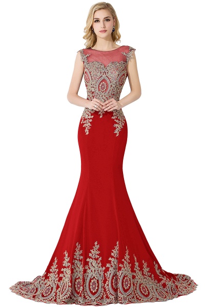 Mermaid Appliques Chiffon Court Train Evening Dress_2