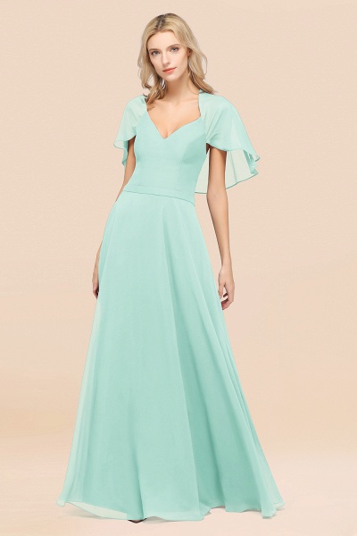 A-Line aus Chiffon, Satin mit V-Ausschnitt, kurzen Ärmeln, bodenlangen Kleid für Brautjungfer_36