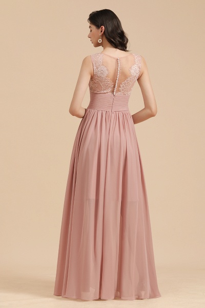 BM2006 Elegant A-line Straps Dusty Rose Lace Tulle Long Bridesmaid Dress_3