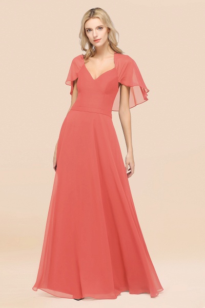 A-Line Chiffon Satin V-Neck short-sleeves Floor-Length Bridesmaid Dress_7