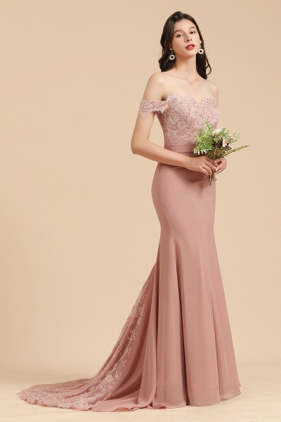 Dusty Rose Mermaid Off The Shoulder Lace Bridesmaid Dress_4
