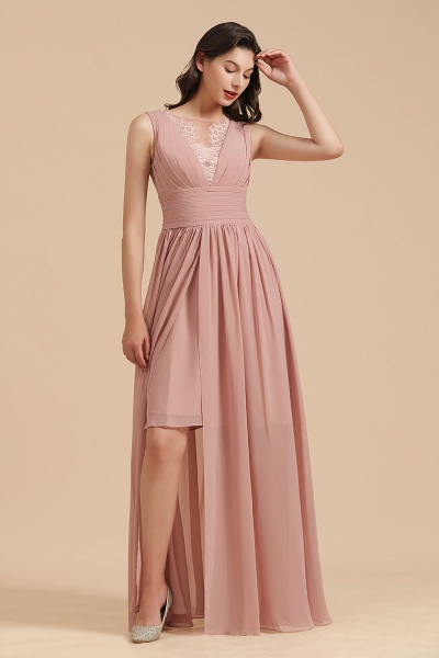 BM2006 Elegant A-line Straps Dusty Rose Lace Tulle Long Bridesmaid Dress_5