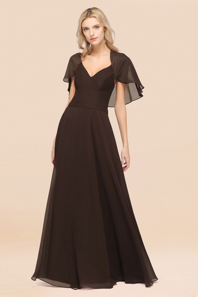 A-Line aus Chiffon, Satin mit V-Ausschnitt, kurzen Ärmeln, bodenlangen Kleid für Brautjungfer_11