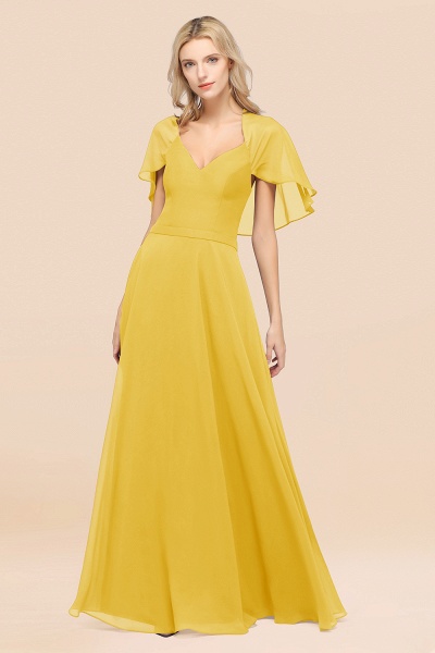 A-Line aus Chiffon, Satin mit V-Ausschnitt, kurzen Ärmeln, bodenlangen Kleid für Brautjungfer_17