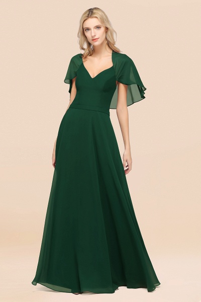 A-Line aus Chiffon, Satin mit V-Ausschnitt, kurzen Ärmeln, bodenlangen Kleid für Brautjungfer_31