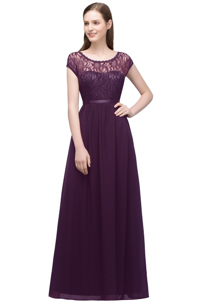 REESE | A-line Floor Length Short Sleeves Lace Bridesmaid Dresses with Sash_2