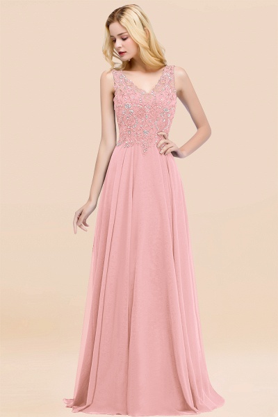 BM0324 Dusty Rose Lace V-Neck Long Bridesmaid Dresses With Appliques_4