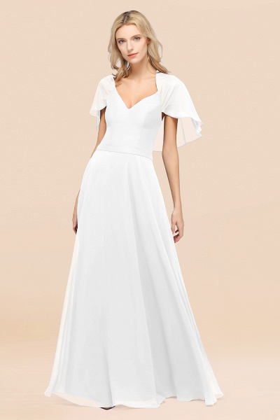 A-Line Chiffon Satin V-Neck short-sleeves Floor-Length Bridesmaid Dress_1