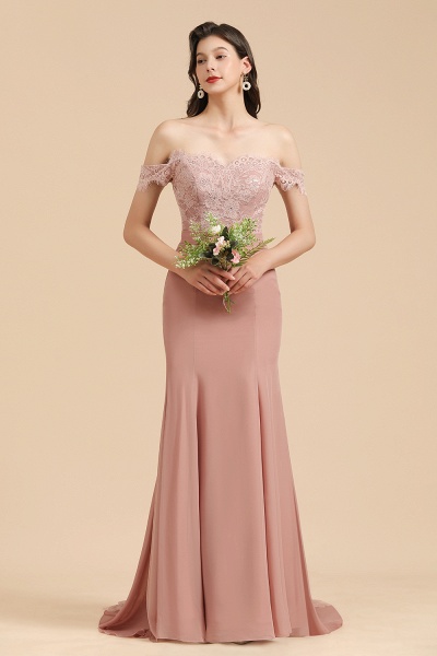 Dusty Rose Mermaid Off The Shoulder Lace Bridesmaid Dress_6