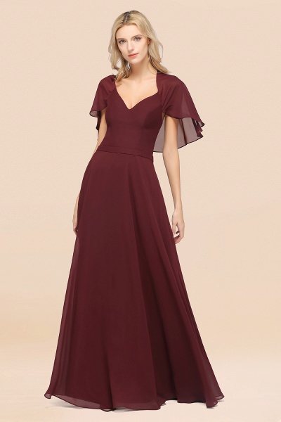 A-Line Chiffon Satin V-Neck short-sleeves Floor-Length Bridesmaid Dress_10