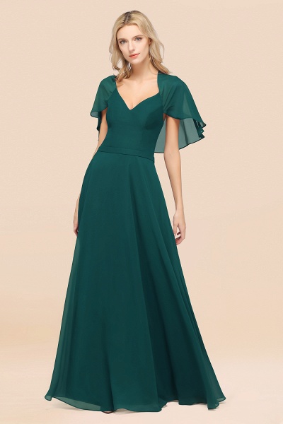 A-Line aus Chiffon, Satin mit V-Ausschnitt, kurzen Ärmeln, bodenlangen Kleid für Brautjungfer_33