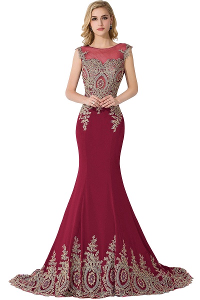 Mermaid Appliques Chiffon Court Train Evening Dress_3