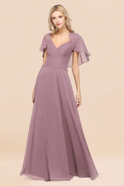 A-Line Chiffon Satin V-Neck short-sleeves Floor-Length Bridesmaid Dress_43
