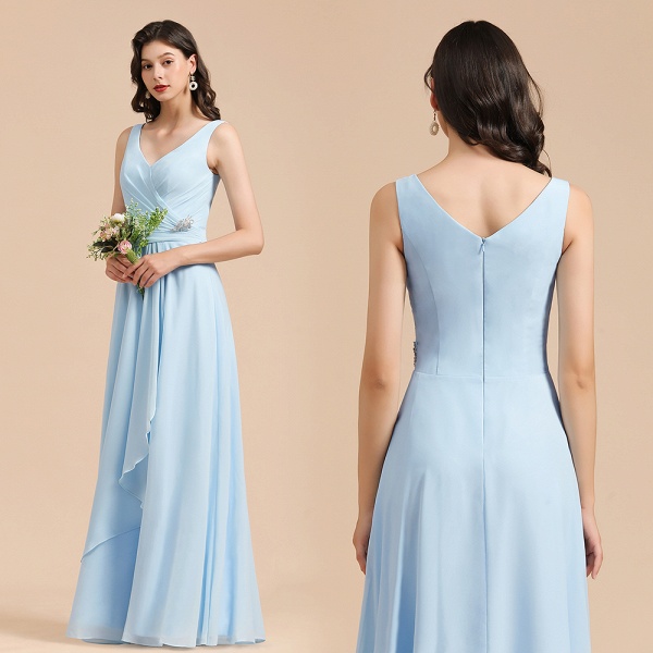 BM2002 Sky Blue Ruffles Straps A-line Beads Bridesmaid Dress_10