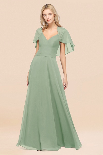 A-Line aus Chiffon, Satin mit V-Ausschnitt, kurzen Ärmeln, bodenlangen Kleid für Brautjungfer_41