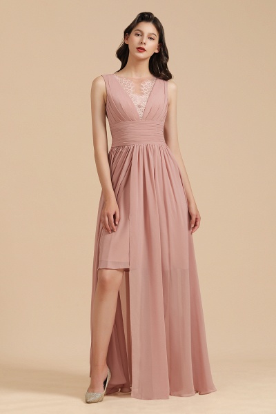 BM2006 Elegant A-line Straps Dusty Rose Lace Tulle Long Bridesmaid Dress_6