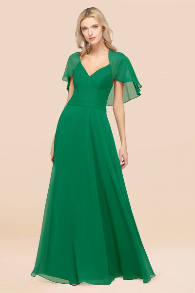 A-Line Chiffon Satin V-Neck short-sleeves Floor-Length Bridesmaid Dress_49