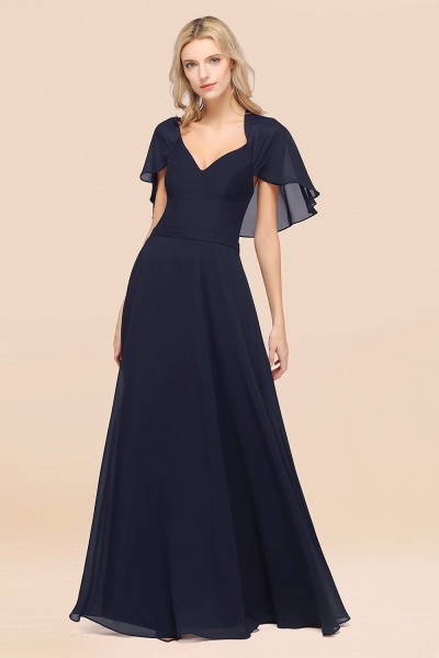 A-Line Chiffon Satin V-Neck short-sleeves Floor-Length Bridesmaid Dress_28