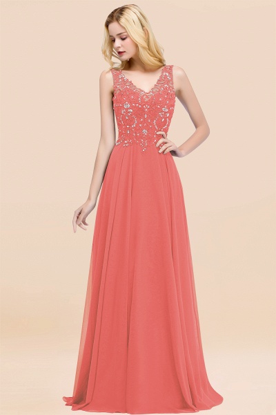 BM0324 Dusty Rose Lace V-Neck Long Bridesmaid Dresses With Appliques_7