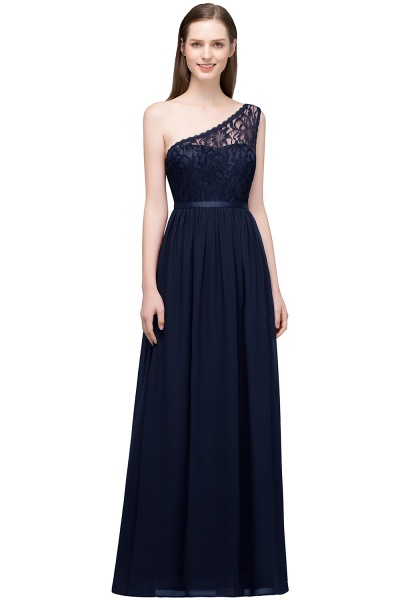 SYBIL | A-line One-shoulder Floor Length Lace Chiffon Bridesmaid Dresses with Sash_3