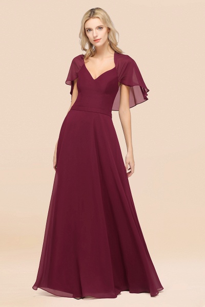 A-Line aus Chiffon, Satin mit V-Ausschnitt, kurzen Ärmeln, bodenlangen Kleid für Brautjungfer_44