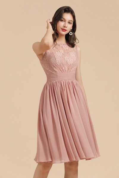 BM2008 Simple Lace Straps Knee Length Short Bridesmaid Dress_8