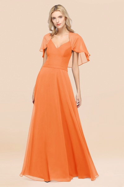 A-Line Chiffon Satin V-Neck short-sleeves Floor-Length Bridesmaid Dress_15