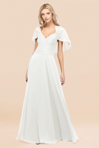 A-Line Chiffon Satin V-Neck short-sleeves Floor-Length Bridesmaid Dress_2