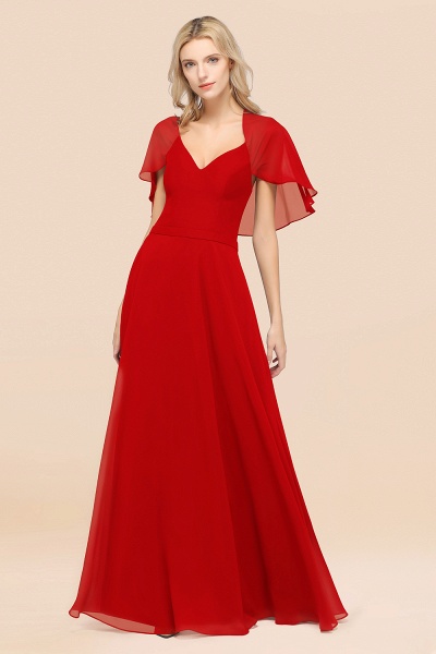 A-Line Chiffon Satin V-Neck short-sleeves Floor-Length Bridesmaid Dress_8