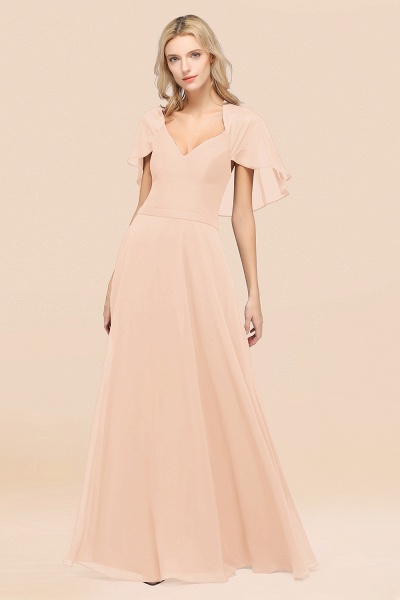 A-Line Chiffon Satin V-Neck short-sleeves Floor-Length Bridesmaid Dress_5