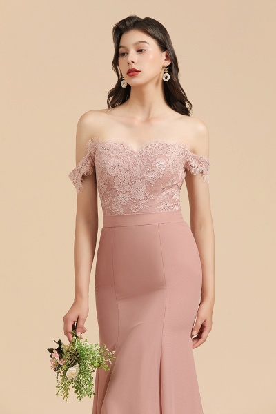 Dusty Rose Mermaid Off The Shoulder Lace Bridesmaid Dress_9
