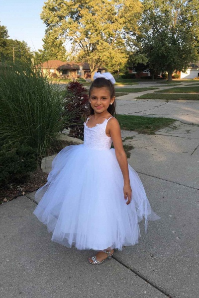 Square Neckline Sleeveless Ball Gown Flower Girls Dress_4