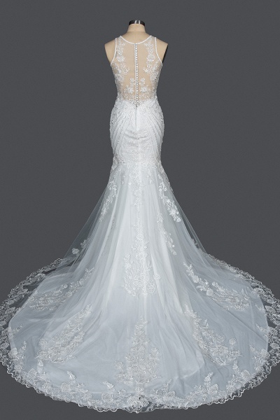 CPH247 Mermaid Scoop Jewel Beadings Appliques Wedding Dress_2