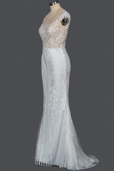 CPH248 Gergrous Lace Cap Sleeve Sheath Wedding Dress With Detachable Train_10