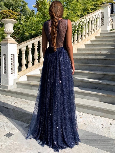 Simple A-line Bateau Floor-length Sequins Ruffles Prom Dress With Sequins_2
