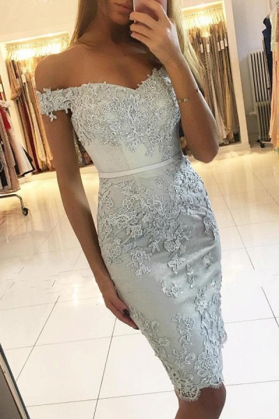 Simple Short Mermaid Off-the-shoulder Prom Dress with Lace Appliques_1