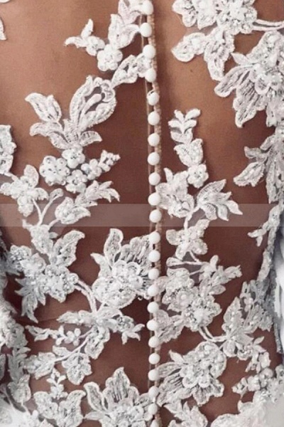 BC5750 Simple Long Sleeve Illusion Lace Back Sheath Wedding Dress_3