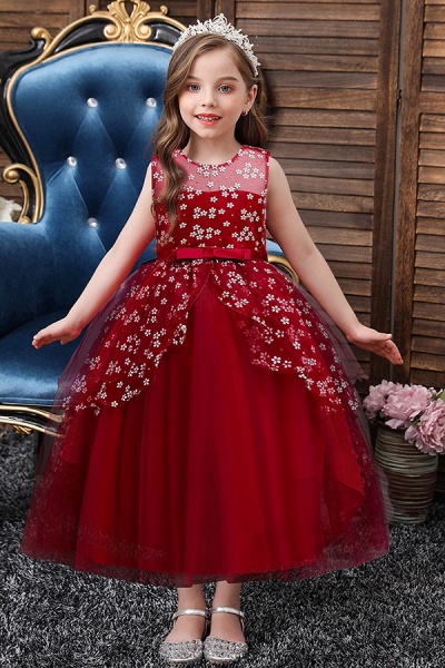 Fs9981 Red Princess Belt Ball Ivory Flower Girl Dresses | Cocosbride