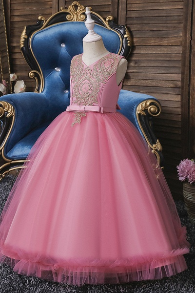 FS9975 Appliques Scoop Tea Length Flower Girl Dress_8