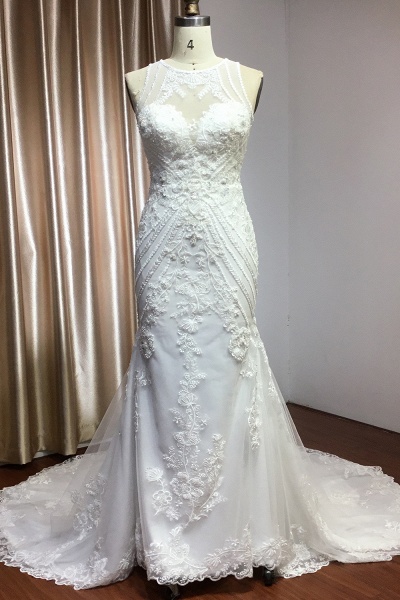 Cph247 Scoop Lace Mermaid Style Wedding Dress Plus Size | Cocosbride