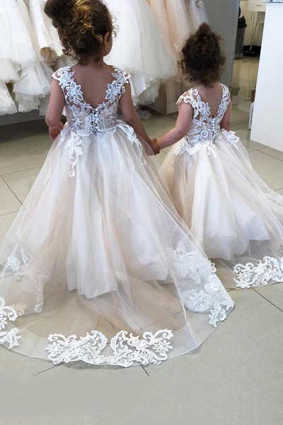 Party Sleeveless Tulle Flower Girls Dresses With Lace Appliques_4