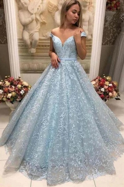 Beautiful A-line Sweetheart Off-the-shoulder Floor-length Appliques Lace Prom Dress_1