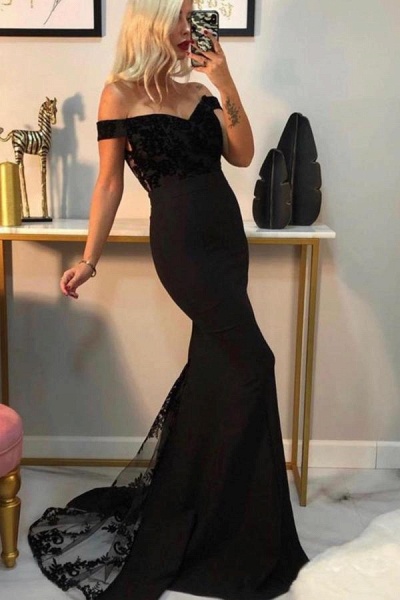 Sexy Sweetheart Off-the-shoulder Backless Appliques Lace Floor-length Mermaid Prom Dress_1