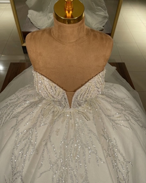 Luxuriöses langes Ballkleid-Schatz-Glitzer-Hochzeitskleid_3
