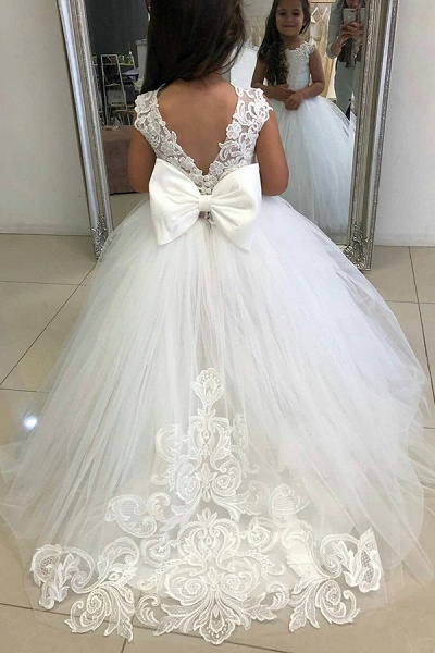 Süßes Tüll Elfenbein Ärmellos Blumenmädchen Kleider Ballkleid_2